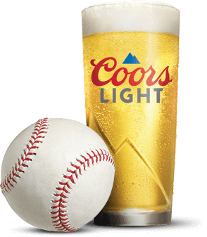 Coors Light beer glass and baseball